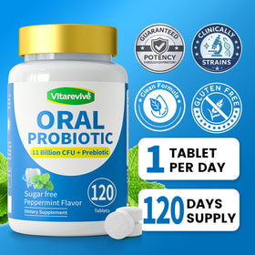 Vitarevive Probiotiques Oraux 120 Comprimés avec un verre d'eau