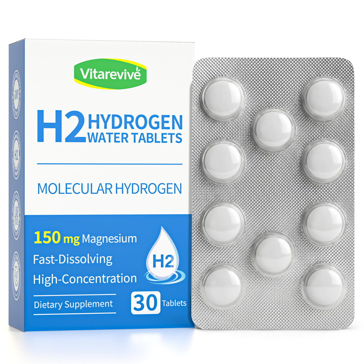 Vitarevive tablettes d'eau hydrogène moléculaire vue avant