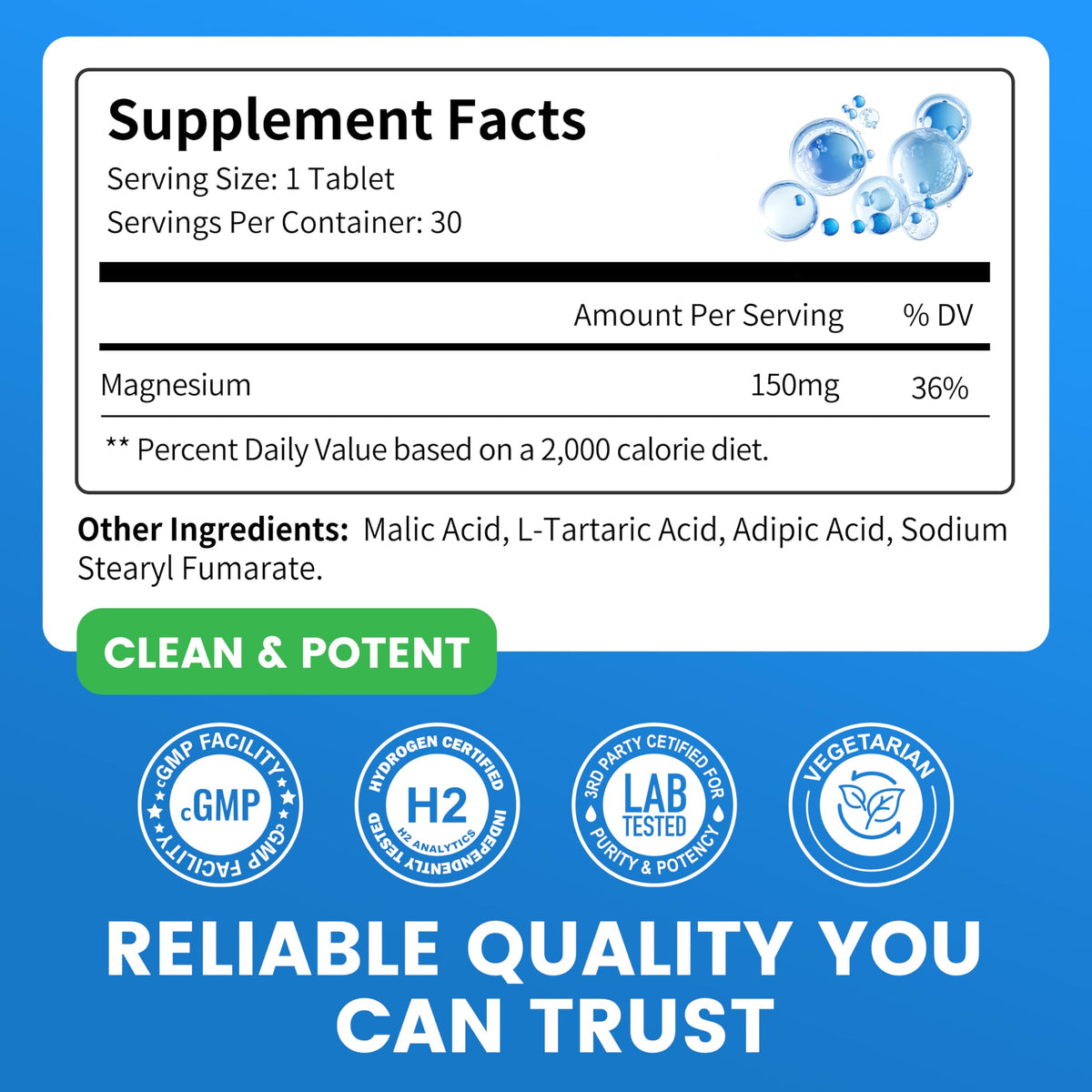 Vitarevive tablettes H2, dosage et emballage