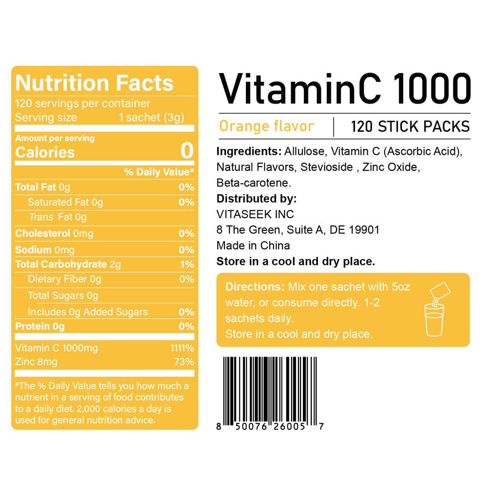 VitaSeek Poudre de Vitamine C 1000mg sachets dans un sac de sport