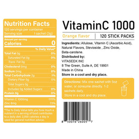 VitaSeek Poudre de Vitamine C 1000mg sachets dans un sac de sport