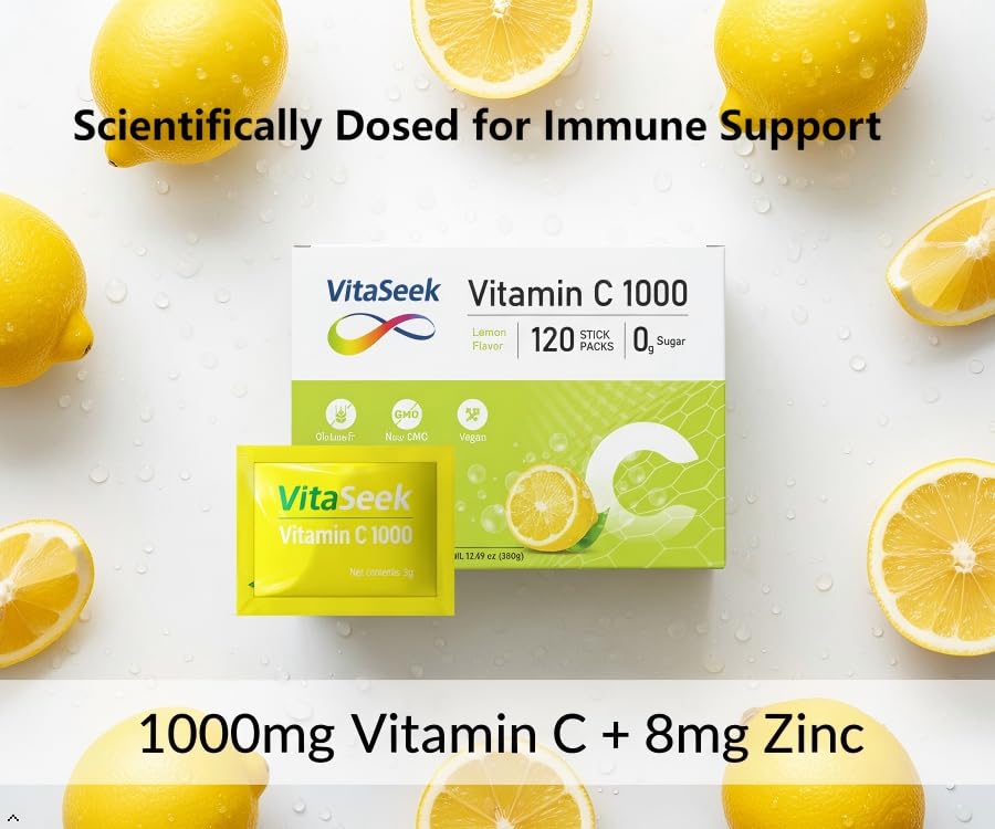 VitaSeek Poudre de Vitamine C 1000mg sachets individuels avec saveurs citron
