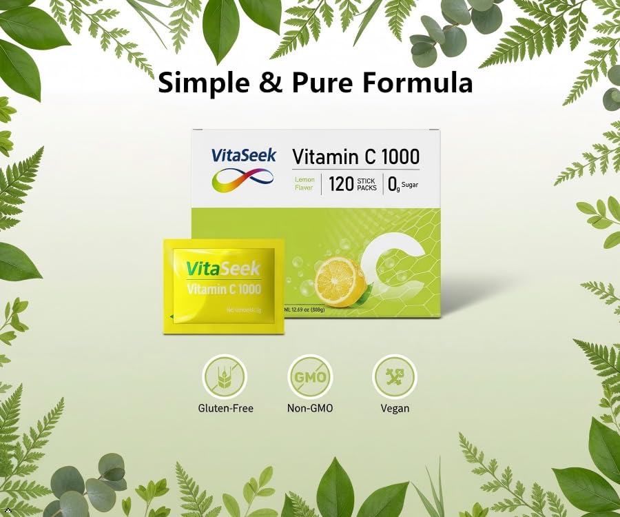 VitaSeek Poudre de Vitamine C 1000mg sachets individuels dans un sac de sport