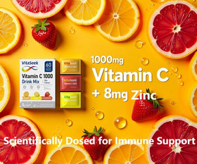 VitaSeek Poudre de Vitamine C 1000mg sachets individuels en main
