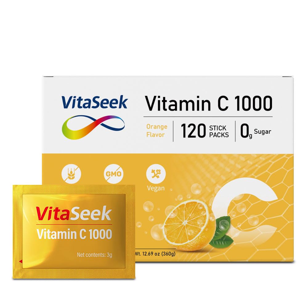 VitaSeek Poudre de Vitamine C 1000mg sachets orange vue de face