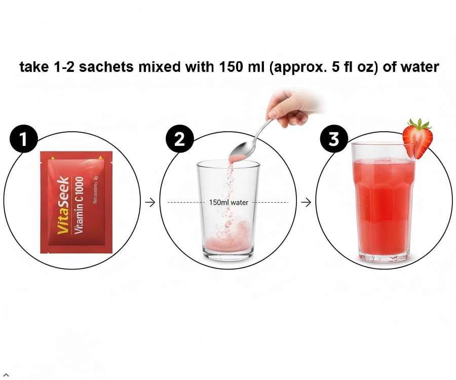 VitaSeek Poudre de Vitamine C sachets individuels à côté d'un sac de sport