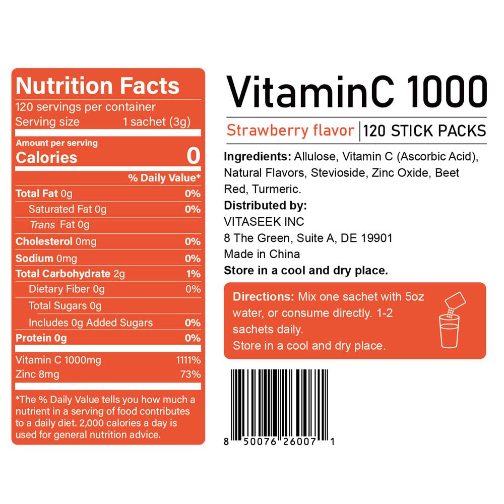 VitaSeek Poudre de Vitamine C sachets individuels avec fruits frais