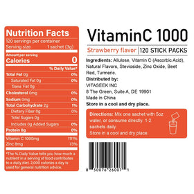 VitaSeek Poudre de Vitamine C sachets individuels avec fruits frais