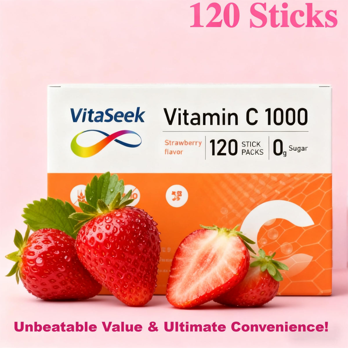 VitaSeek Poudre de Vitamine C sachets individuels en gros plan