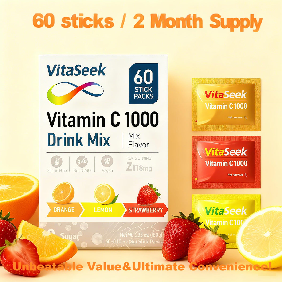 VitaSeek sachets de Vitamine C dans un sac de sport