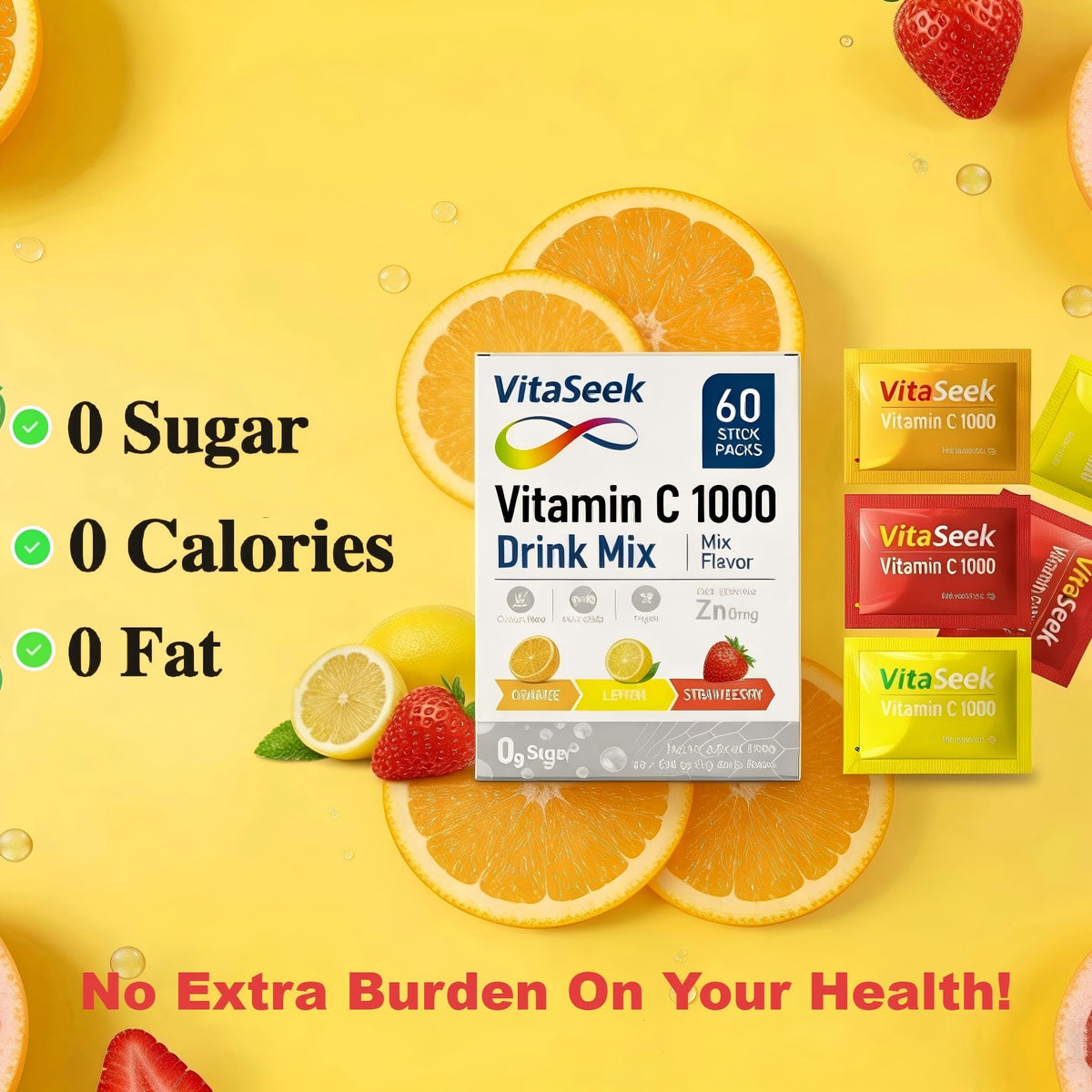 VitaSeek sachets de Vitamine C ouverts avec poudre visible