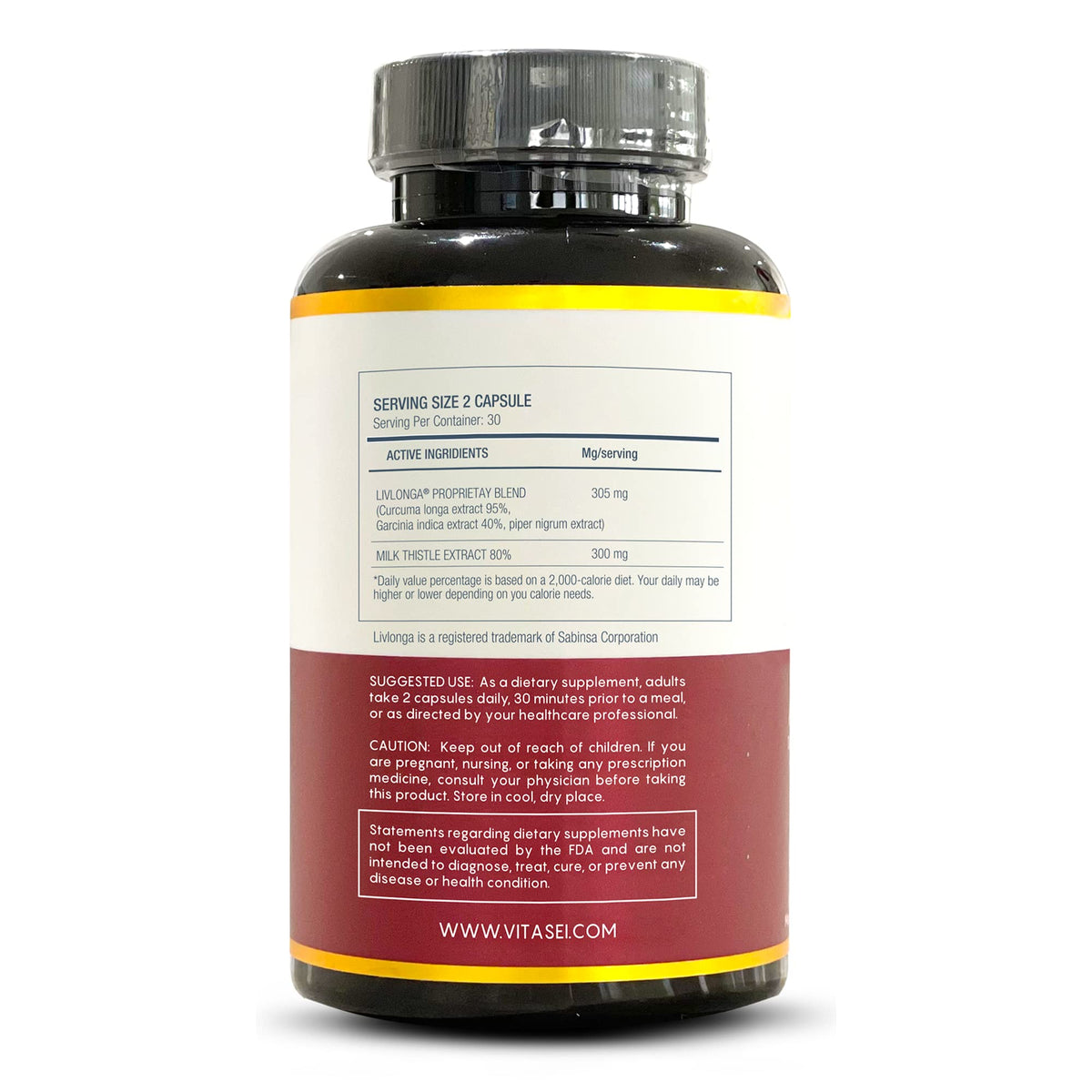 VITASEI Détox Foie 60 Capsules - informations nutritionnelles sur l'étiquette