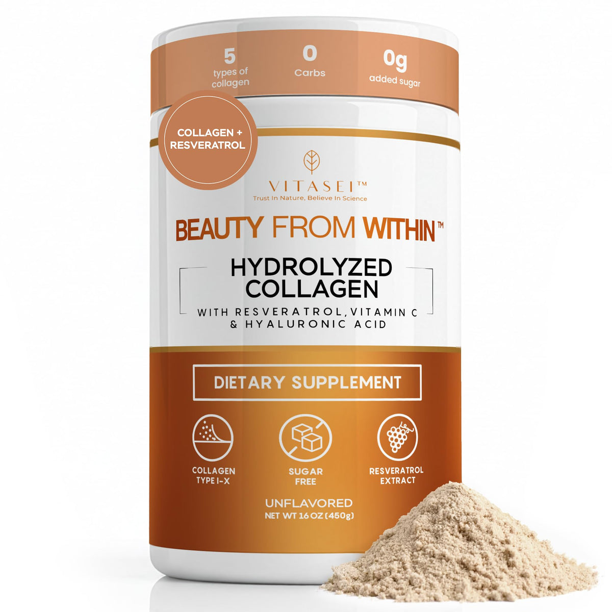 VITASEI Poudre de Collagène Hydrolysé 16oz vue de face