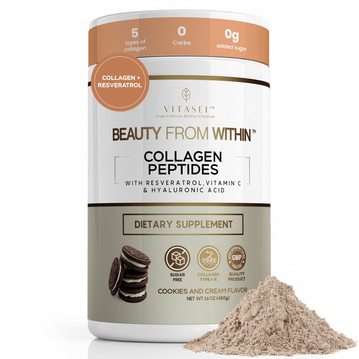 VITASEI Poudre de Collagène Hydrolysé Cookies & Cream vue de face