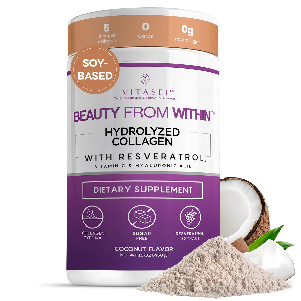 VITASEI Poudre de Collagène Hydrolysé Saveur Coco 590g vue de face