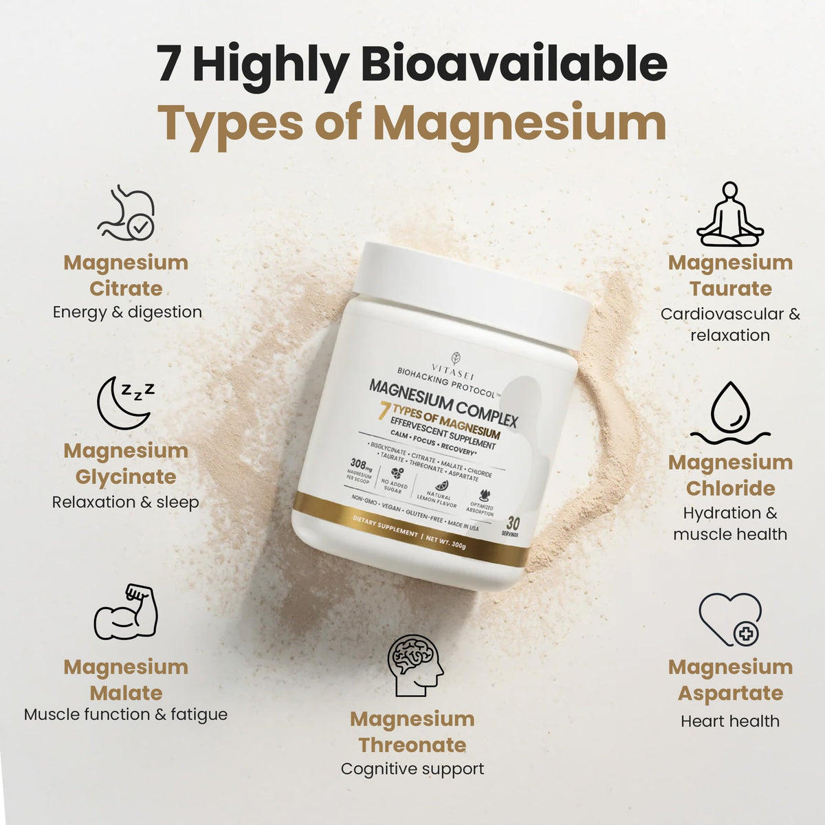 VITASEI Poudre de Magnésium Complexe Agrumes 300g vue de côté