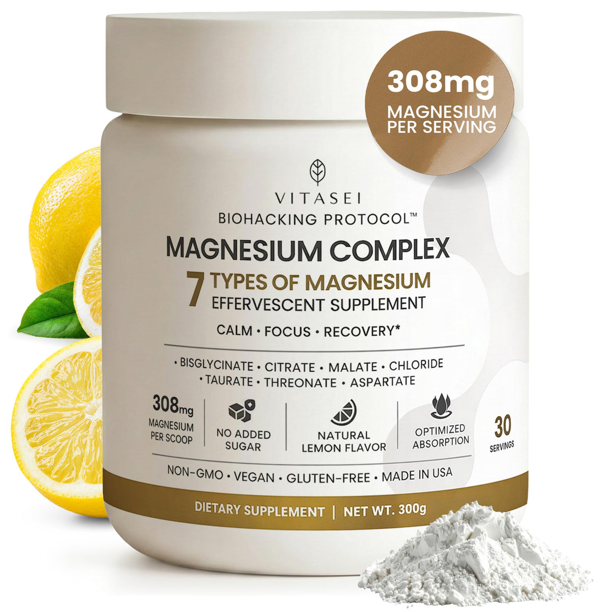 VITASEI Poudre de Magnésium Complexe Agrumes 300g vue de face