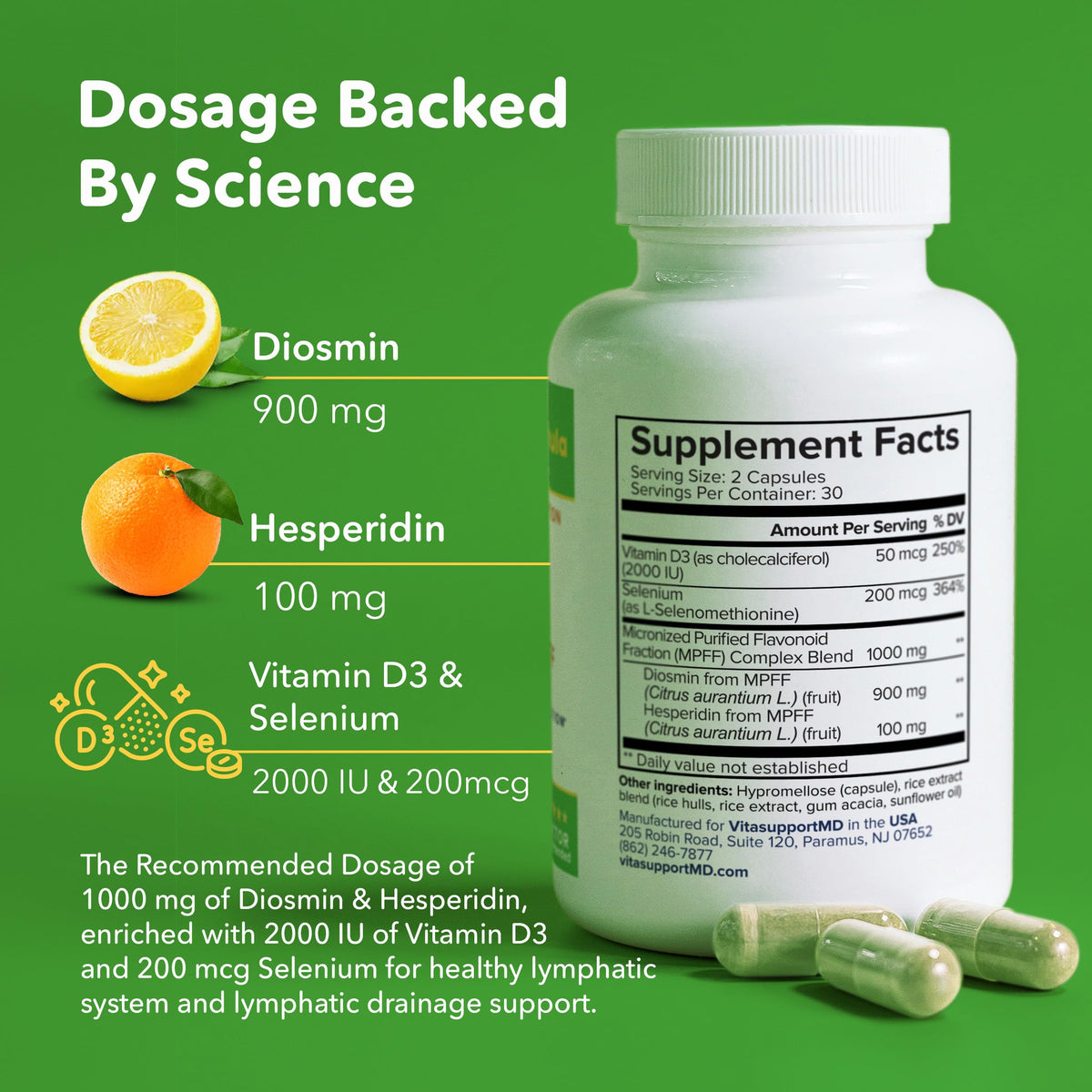 VITASUPPORTMD Lymphatic Formula 1000mg 60 Capsules - vue de côté