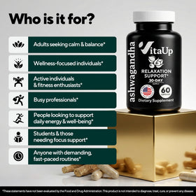 VitaUp Ashwagandha Capsules - flacon ouvert avec capsules