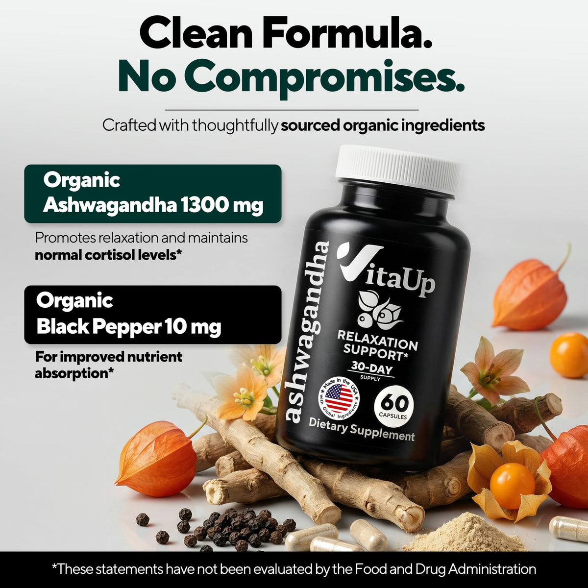VitaUp Ashwagandha Capsules - vue arrière de l'emballage
