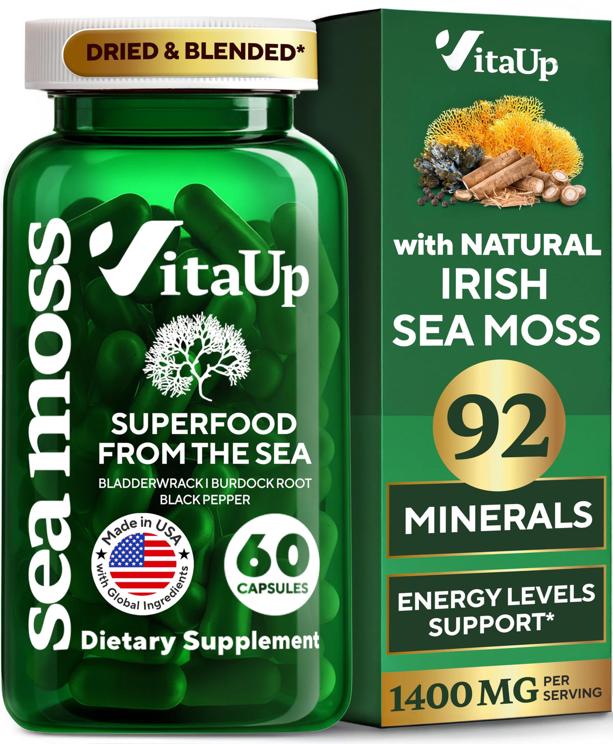 VitaUp capsules de mousse irlandaise vue de face avec étiquette