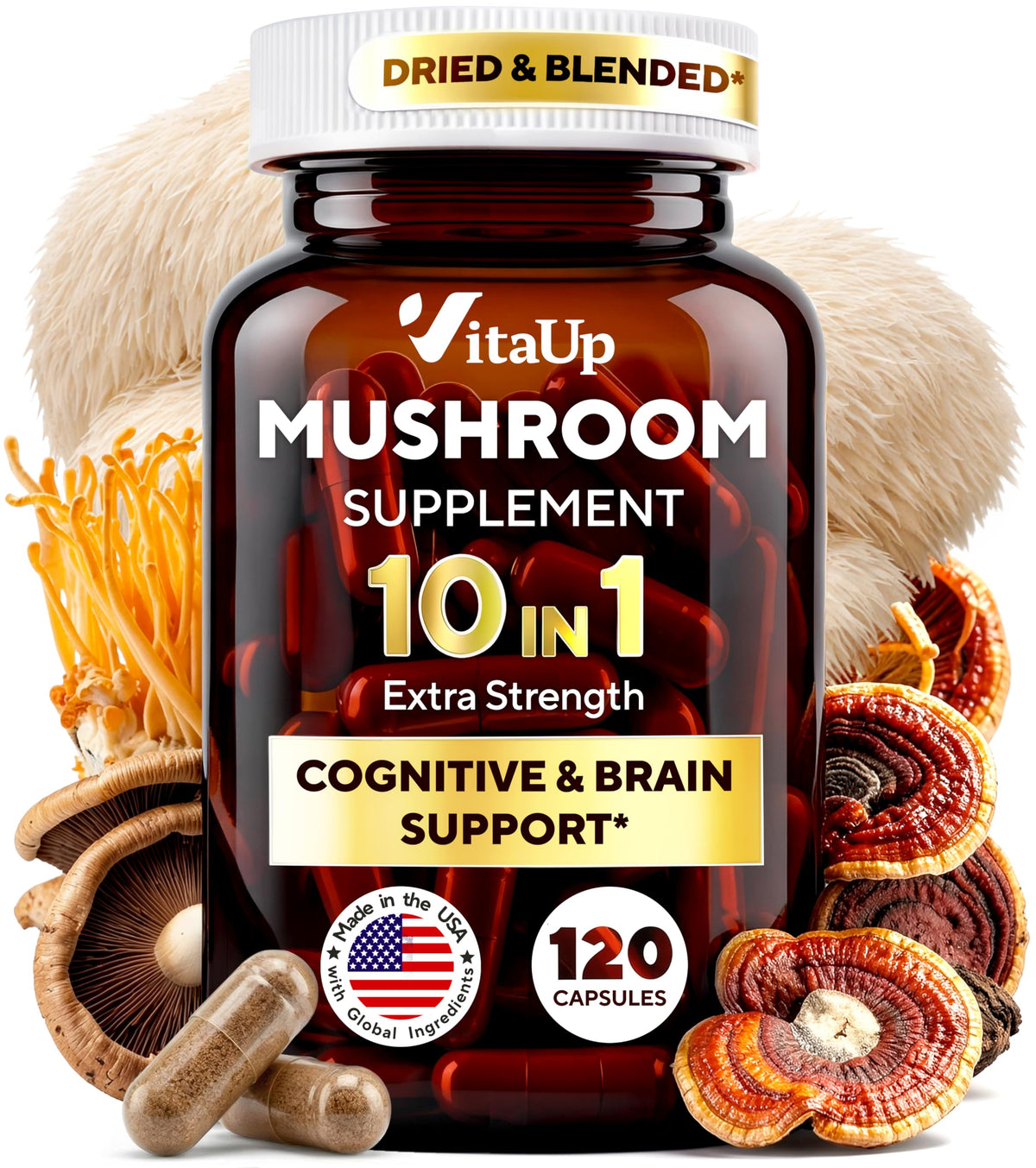 VitaUp Complément Alimentaire Champignons 120 Capsules - Vue de face