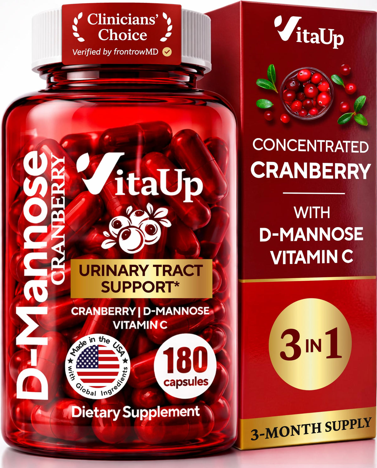 VitaUp D-Mannose 180 capsules végétales, vue de face