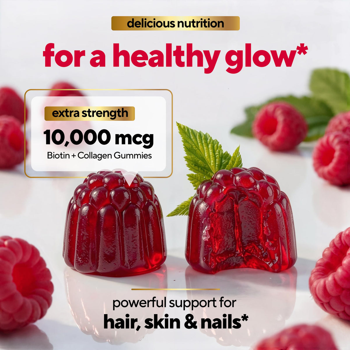 VitaUp Gummies Biotine 10000mcg sur une table en bois