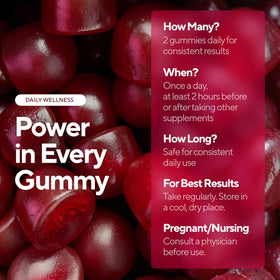 VitaUp Gummies de Betterave avec fruits en arrière-plan