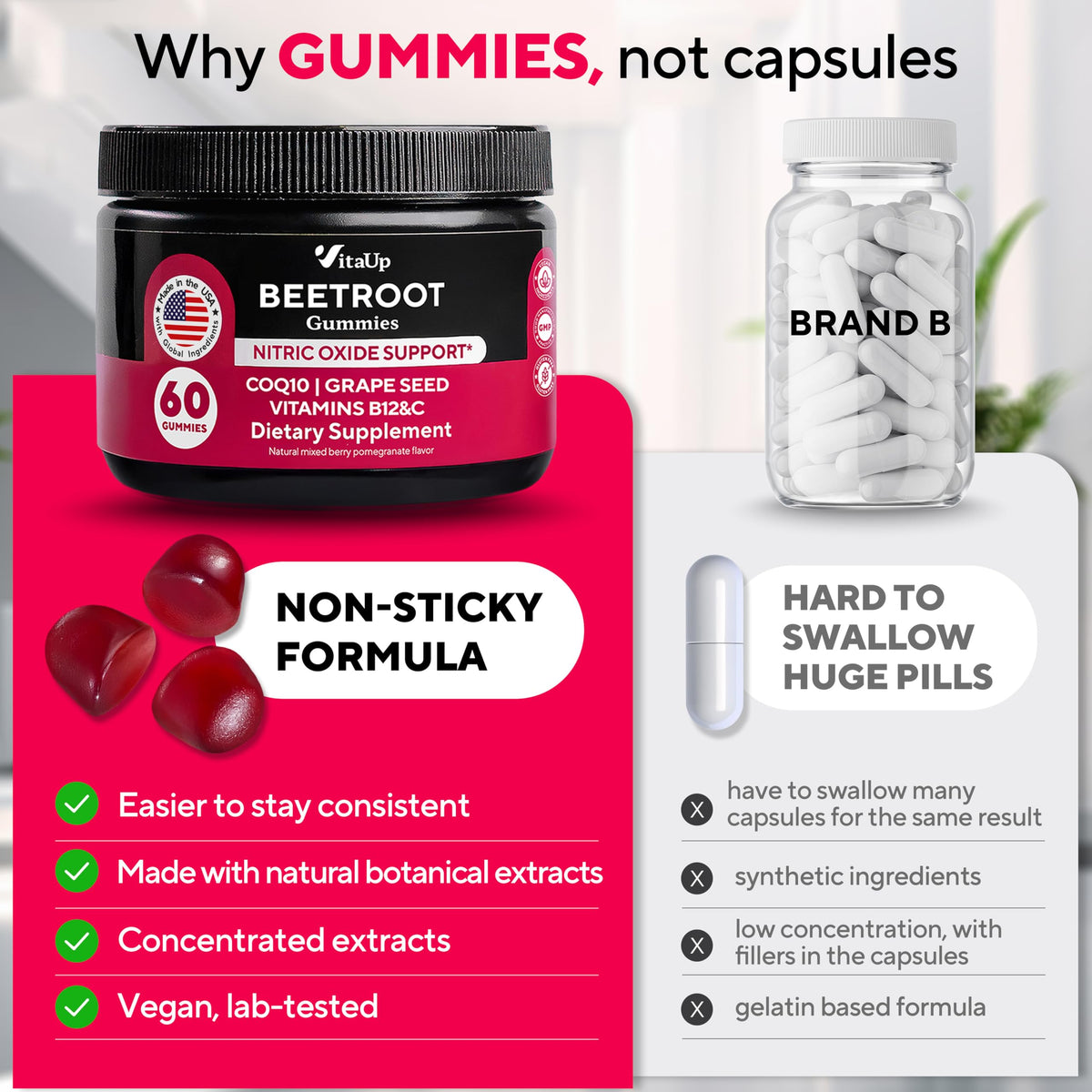 VitaUp Gummies de Betterave gummies sur un fond naturel