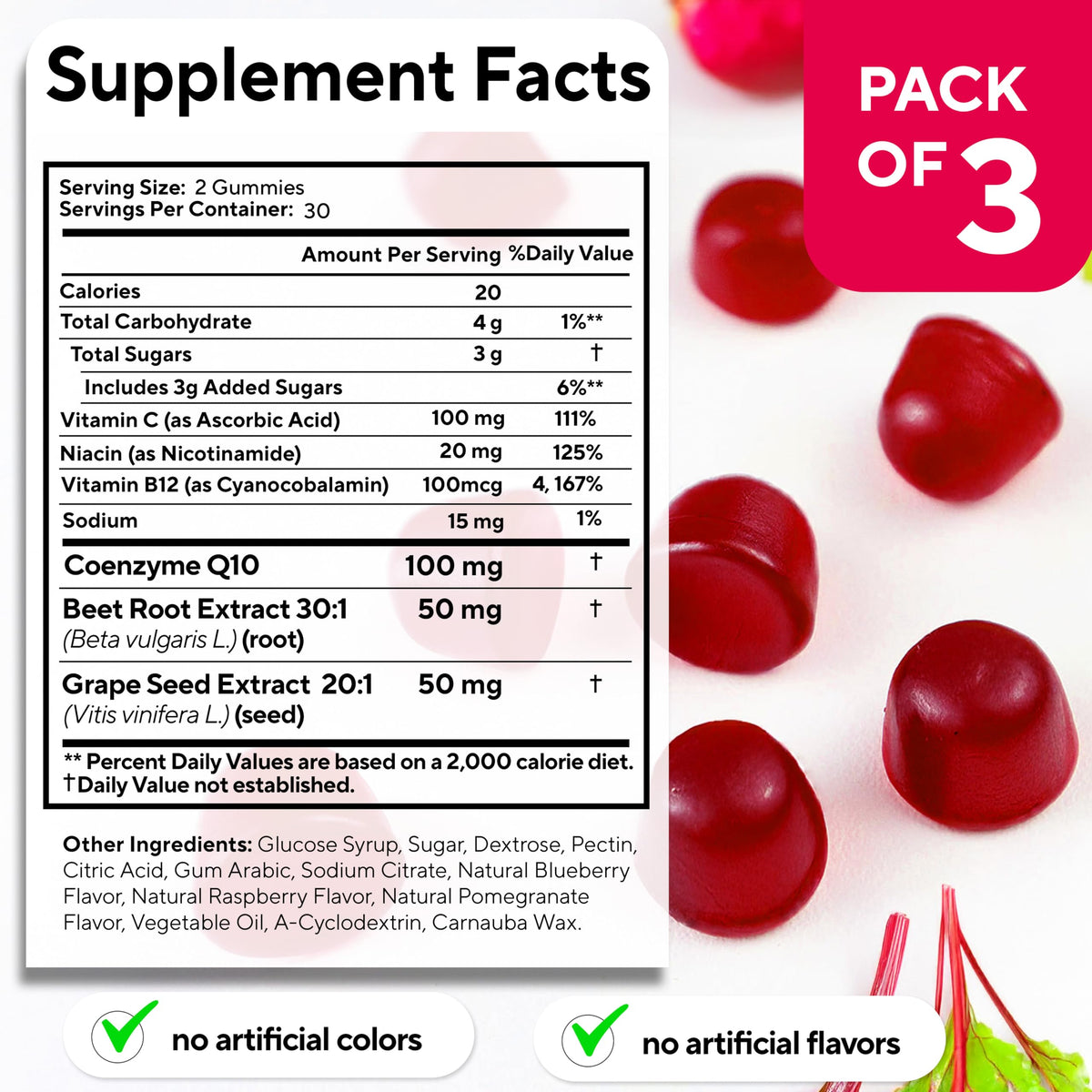 VitaUp Gummies de Betterave gummies sur une surface blanche