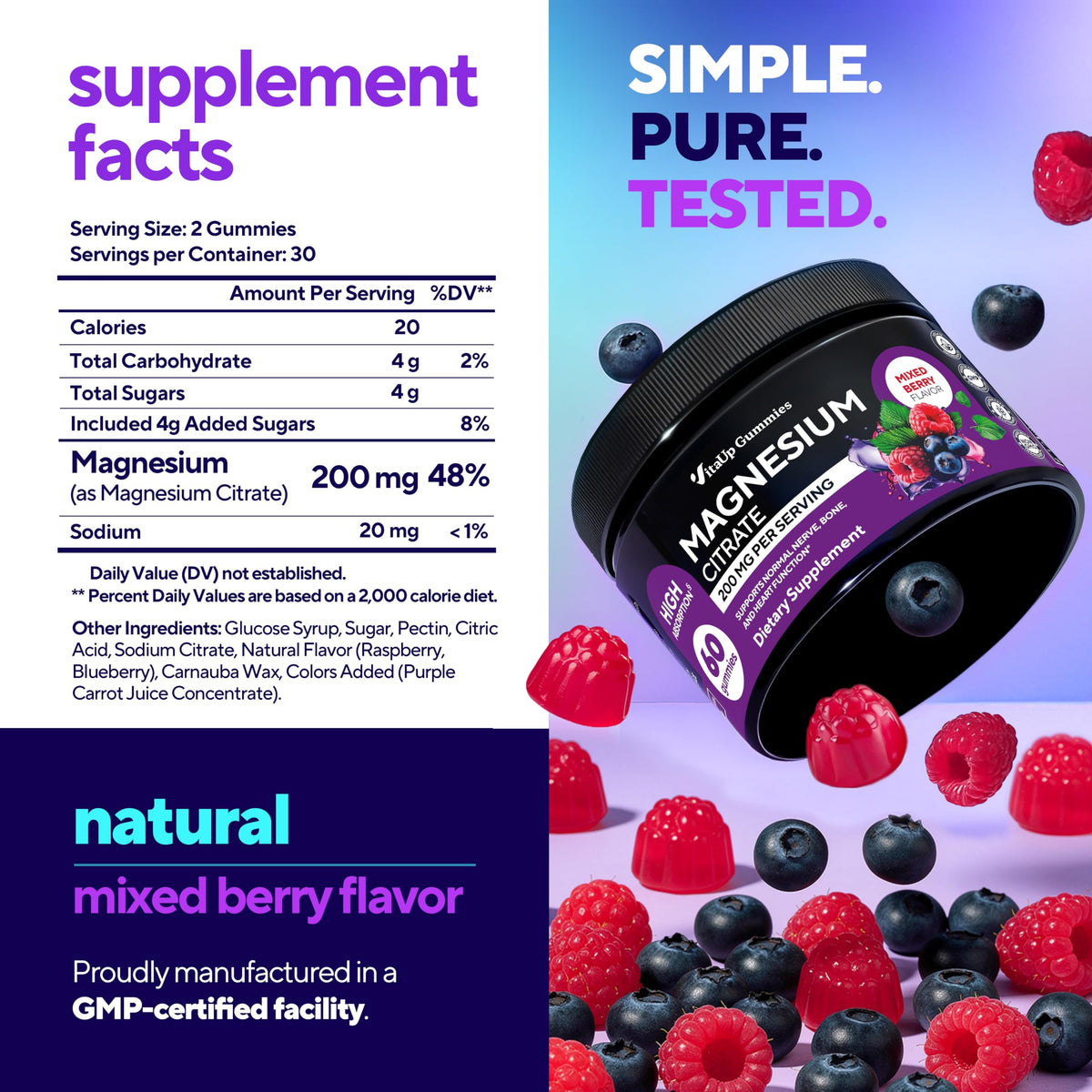 VitaUp Gummies de Magnésium Citrate 200 mg emballage arrière