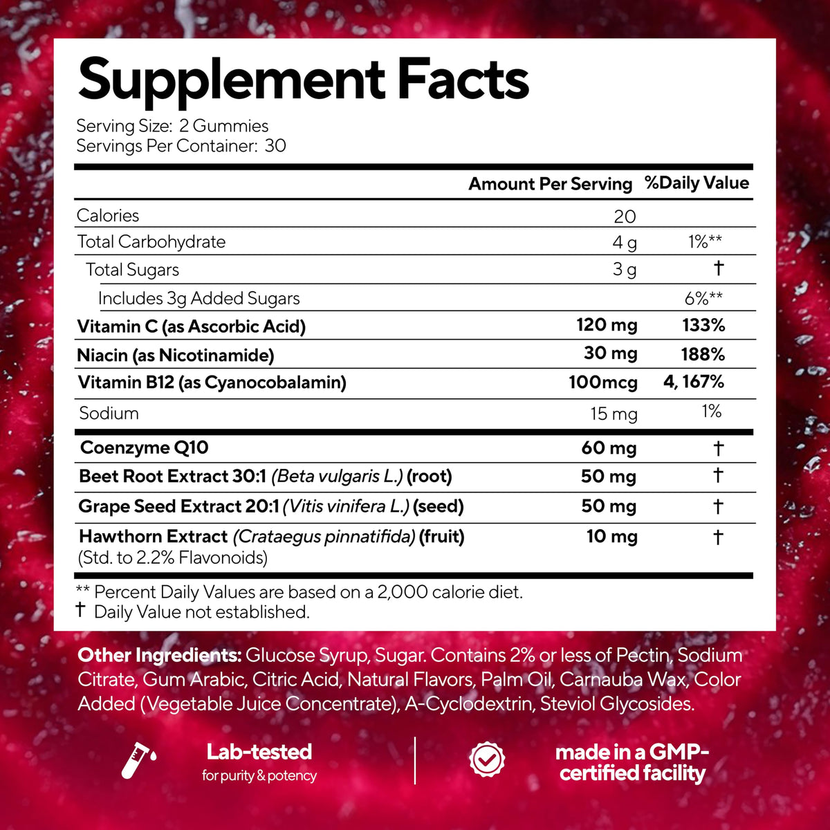 VitaUp gummies de racine de betterave avec fruits en arrière-plan