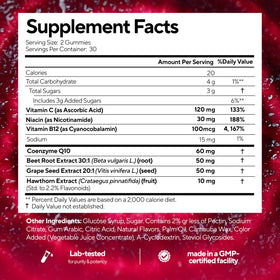 VitaUp gummies de racine de betterave avec fruits en arrière-plan
