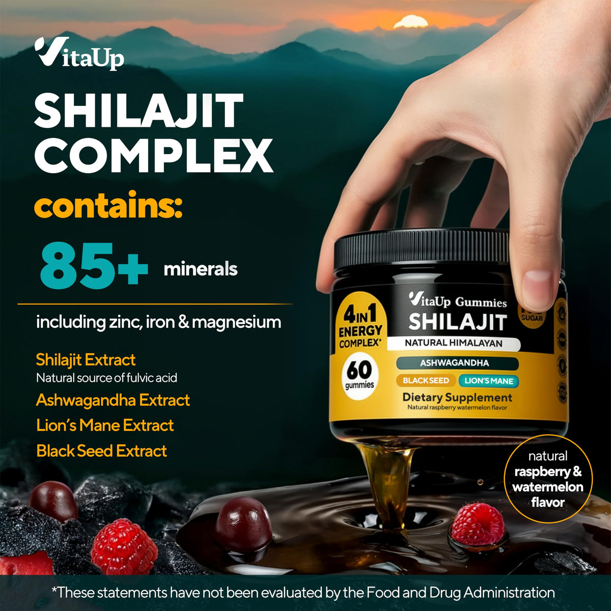 VitaUp Gummies Shilajit 60 unités ingrédients sur l'étiquette