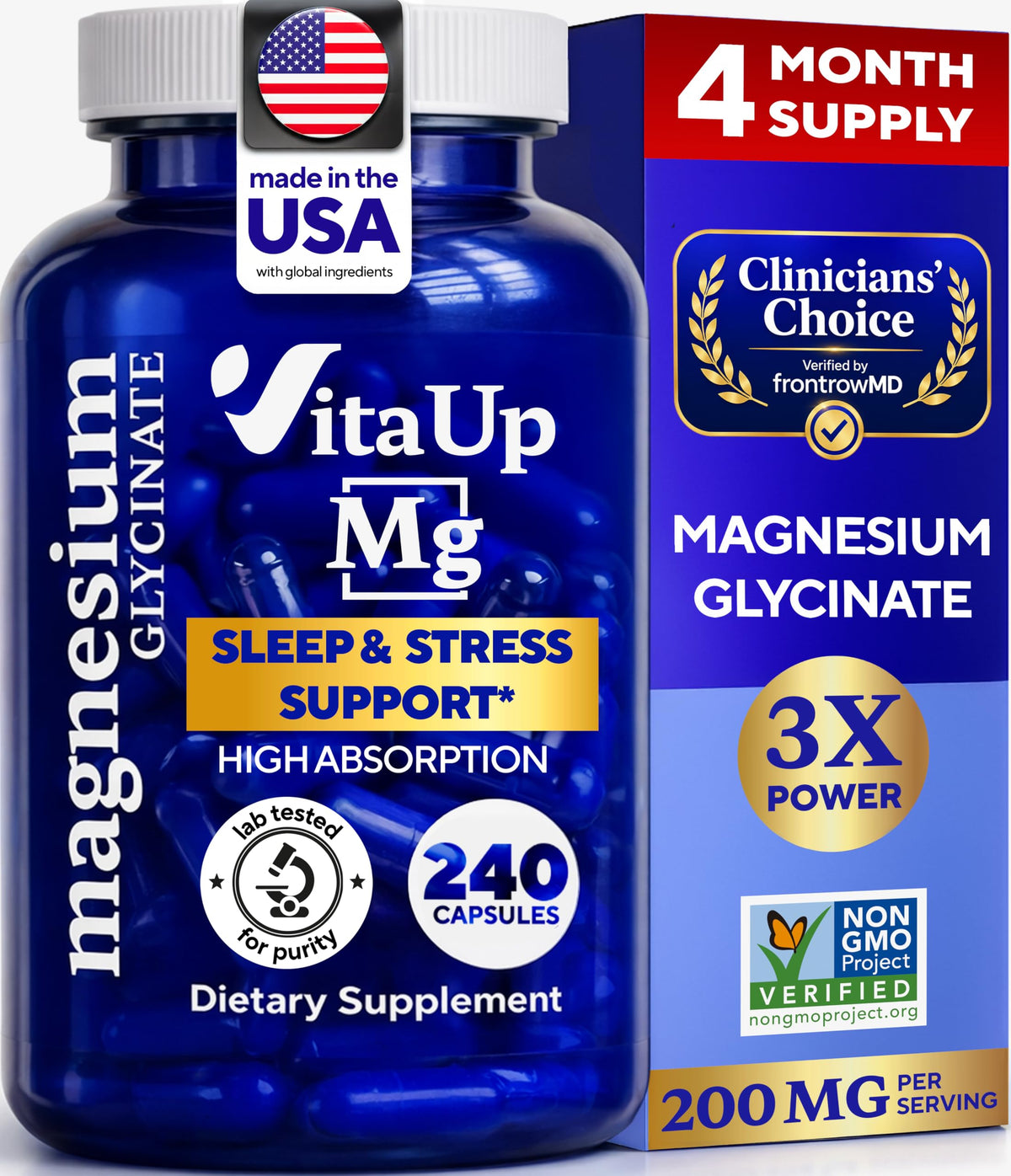 VitaUp Magnésium Glycinate 200mg boîte de 240 capsules végétales