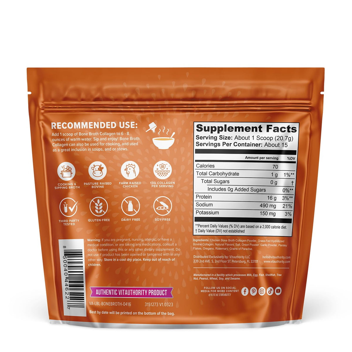 Vitauthority Bouillon d'Os Collagène Saveur Poulet Noodle 331g ingrédients