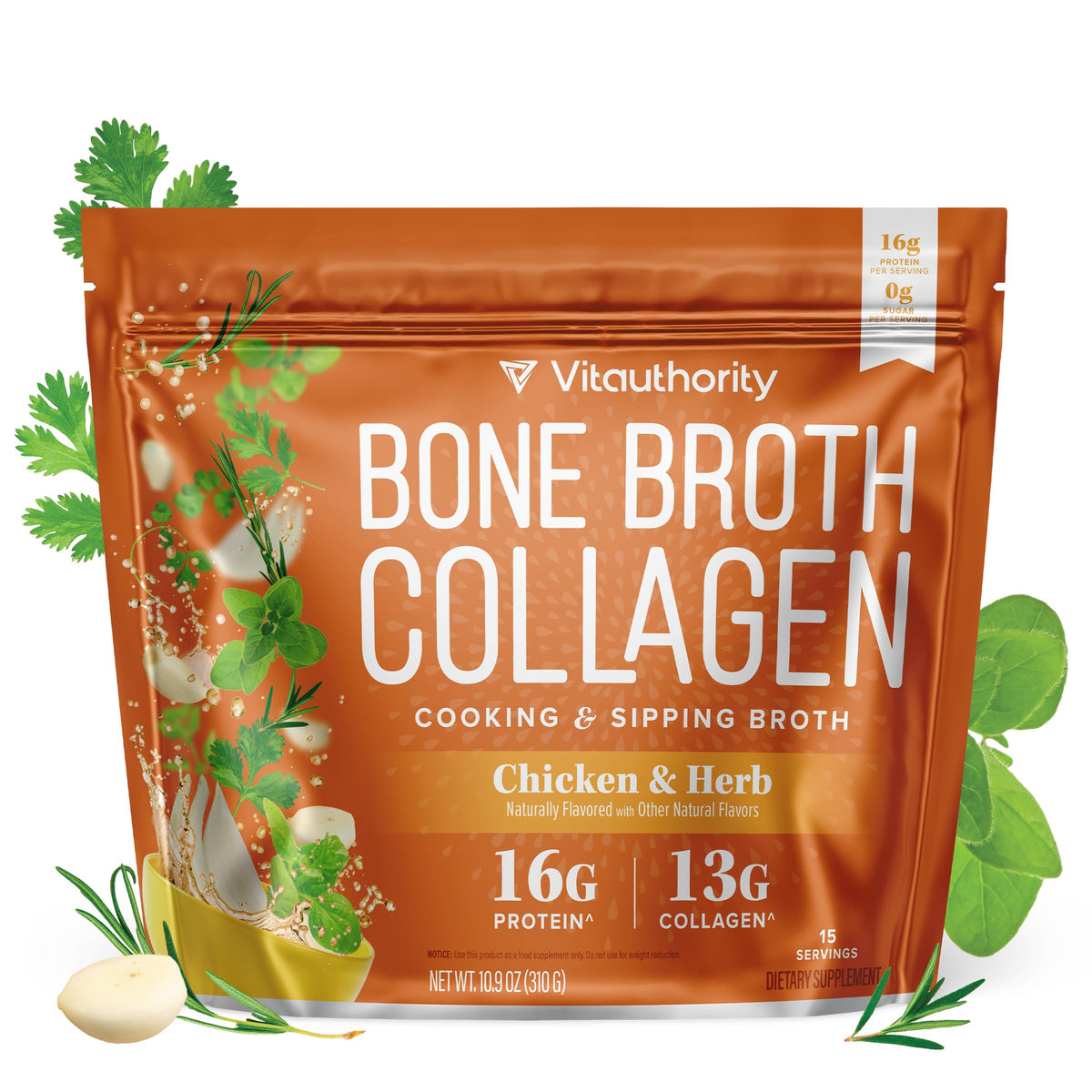 Vitauthority Bouillon d'Os Collagène Saveur Poulet Noodle 331g vue de face