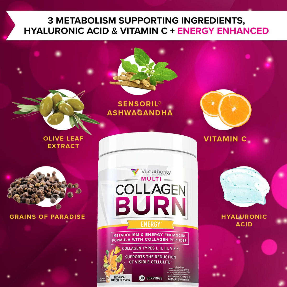 Vitauthority Multi Collagen Burn 408g avec fruits exotiques
