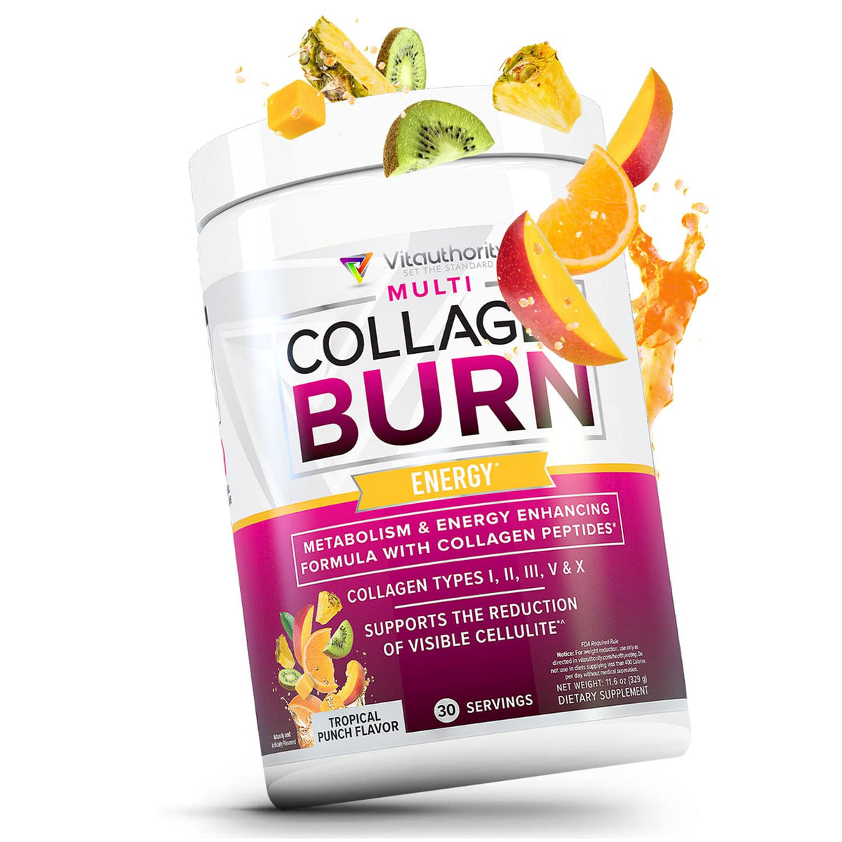 Vitauthority Multi Collagen Burn 408g avec verre d'eau