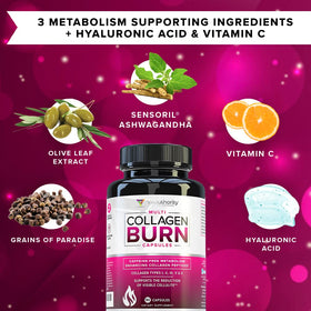 Vitauthority Multi Collagen Burn avec des éléments de mode de vie sain autour