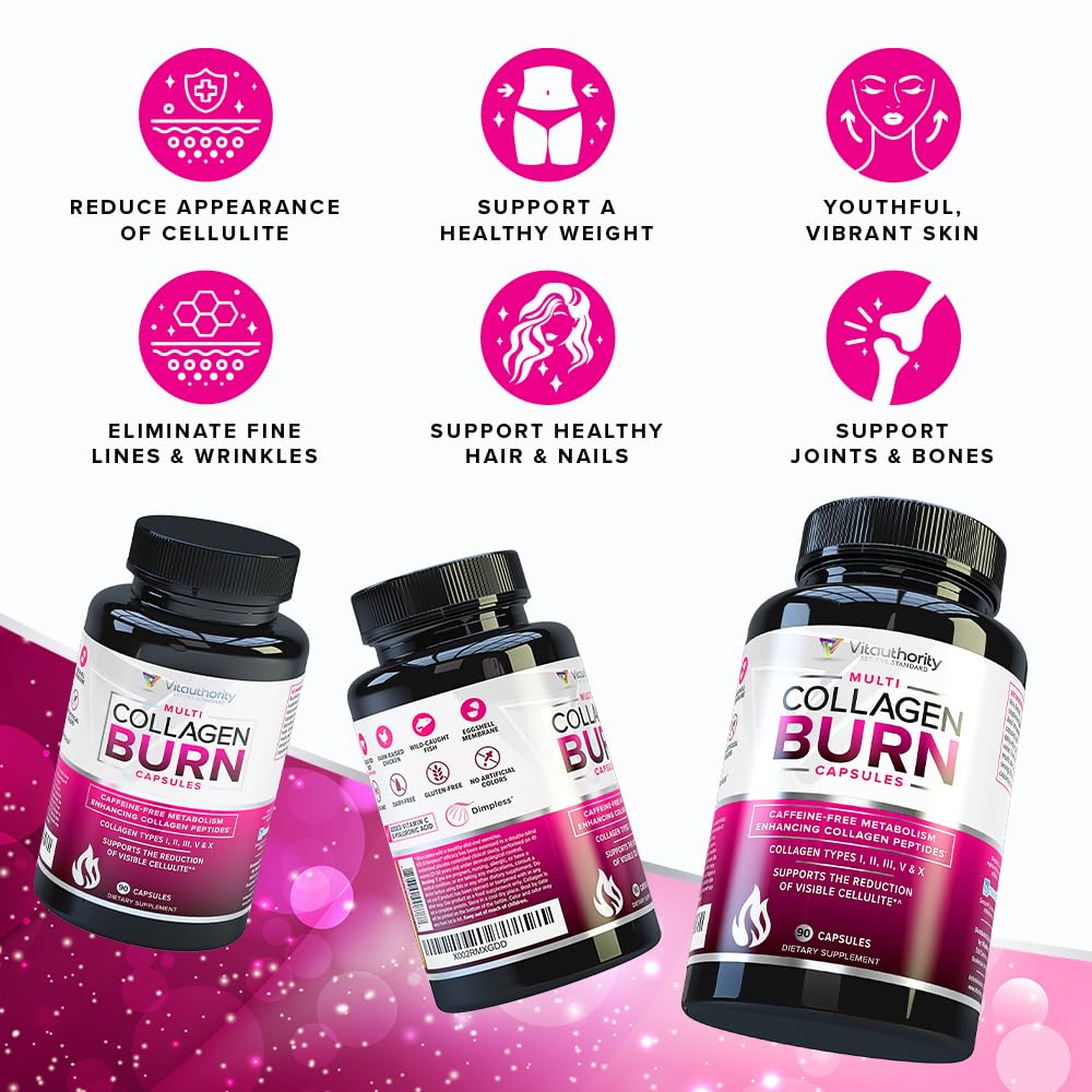Vitauthority Multi Collagen Burn en gros plan montrant les capsules