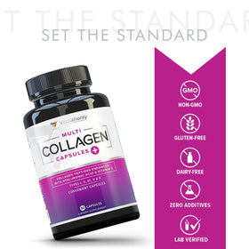 Vitauthority Multi Collagen Peptides Capsules 90g avec un verre d'eau