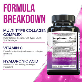 Vitauthority Multi Collagen Peptides Capsules sur une table avec des ingrédients naturels
