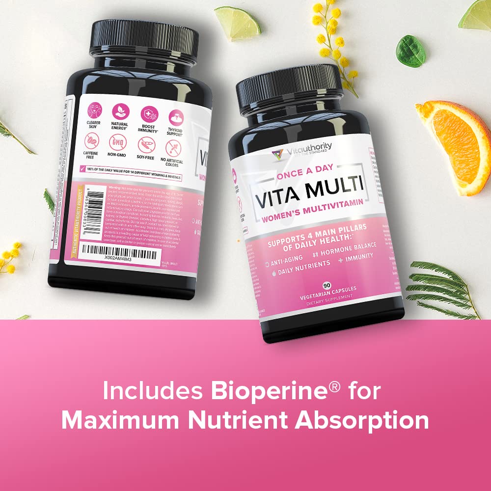 Vitauthority Multivitamin Femme 30 Jours, boîte ouverte avec capsules