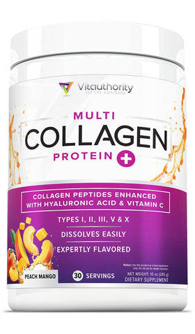 Vitauthority Poudre de Collagène Multi 372g saveur Pêche Mangue vue avant