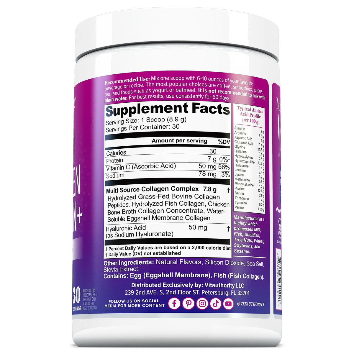 Vitauthority poudre de collagène multi pour femmes 358g dans un cadre de bien-être