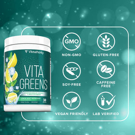 Vitauthority Vita Greens Poudre Superaliment 322g dans un verre d'eau