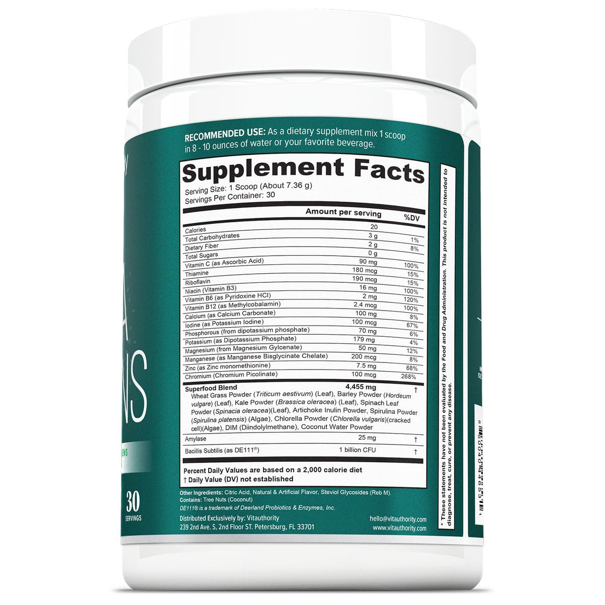 Vitauthority Vita Greens Poudre Superaliment 322g en mélange avec un smoothie