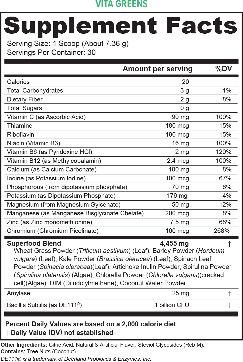 Vitauthority Vita Greens Poudre Superaliment 322g sur une table avec des fruits